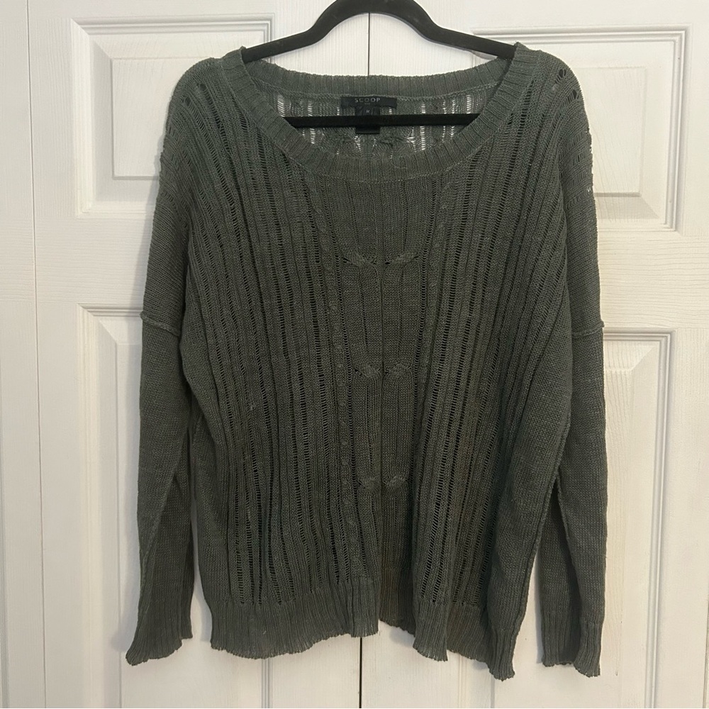 Scoop NYC Green Cotton Pullover Cozy Knit Sweater Medium